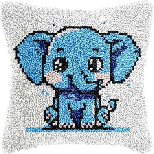 Latch Hook Kissen Kit, Tier Knüpfkissen Set Für Anfänger Erwachsene Oder Kinder Zum Selber Knüpfen,Diy Knüpfteppich Knüpfpackung, Knüpfhaken Set Süßer Blauer Elefant 43X43Cm Latch Hook Kissen Kit, Tier Knüpfkissen Set Für Anfänger Erwachsene Oder Kinder Zum Selber Knüpfen,Diy Knüpfteppich Knüpfpackung, Knüpfhaken Set Süßer Blauer Elefant 43X43Cm von NAHUIGOOD