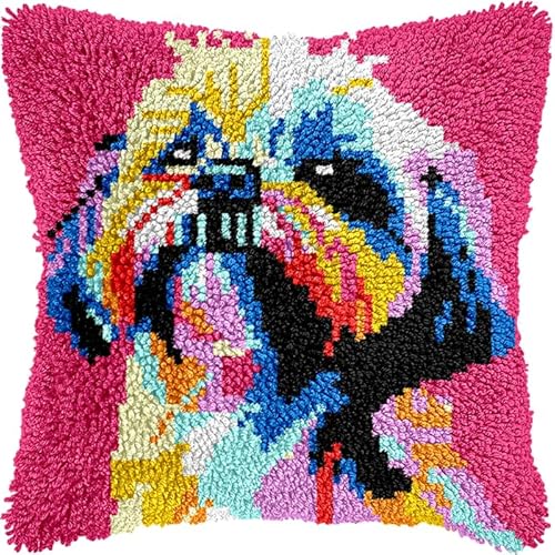 Latch Hook Kissen Kit, Tier Knüpfkissen Set Für Anfänger Erwachsene Oder Kinder Zum Selber Knüpfen,Diy Knüpfteppich Knüpfpackung, Knüpfhaken Set Teddyhund 43X43Cm von NAHUIGOOD