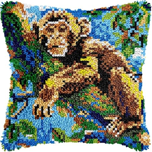Latch Hook Kissen Kit, Tier Knüpfkissen Set Für Anfänger Erwachsene Oder Kinder Zum Selber Knüpfen,Diy Knüpfteppich Knüpfpackung, Knüpfhaken Set Waldaffe 43X43Cm Latch Hook Kissen Kit, Tier Knüpfkissen Set Für Anfänger Erwachsene Oder Kinder Zum Selber Knüpfen,Diy Knüpfteppich Knüpfpackung, Knüpfhaken Set Waldaffe 43X43Cm von NAHUIGOOD