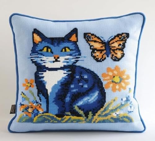 NAHUIGOOD 11Ct Sticken Set Kreuzstich Kissen, Blaue Katze 45X45Cm Kreuzstich Kissen Set Vorgedruckt Handstickerei Nähkissenbezug Stickset Kreuzstichkissen Zum Dekorieren NAHUIGOOD 11Ct Sticken Set Kreuzstich Kissen, Blaue Katze 45X45Cm Kreuzstich Kissen Set Vorgedruckt Handstickerei Nähkissenbezug Stickset Kreuzstichkissen Zum Dekorieren von NAHUIGOOD