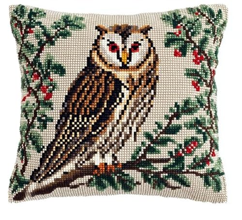 NAHUIGOOD 11Ct Sticken Set Kreuzstich Kissen, Eule 45X45Cm Kreuzstich Kissen Set Vorgedruckt Handstickerei Nähkissenbezug Stickset Kreuzstichkissen Zum Dekorieren von NAHUIGOOD
