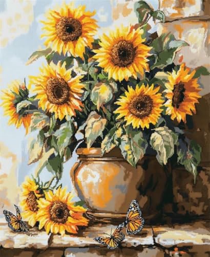 NAHUIGOOD Erwachsene Stickerei Kreuzstich，Sonnenblumenschmetterling 11CT40x50cm11CT Vorgedruckte Leinwand Kreuzstich Set AnfäNger Stickbilder, für Wandkunst-Heimdekoration von NAHUIGOOD