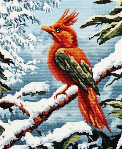 NAHUIGOOD Erwachsene Stickerei Kreuzstich，Winterschnee, Vögel 11CT40x50cm11CT Vorgedruckte Leinwand Kreuzstich Set AnfäNger Stickbilder, für Wandkunst-Heimdekoration von NAHUIGOOD