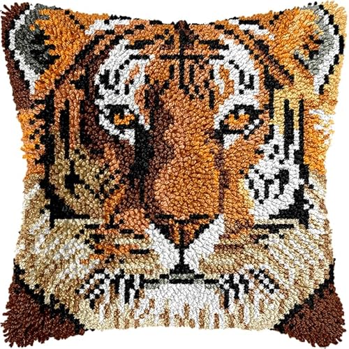 NAHUIGOOD Knüpfkissen-Set,Diy Knüpfhaken, Teppich-Stickset, Häkel-Leinenmuster, Handarbeiten Für Kinder, Erwachsene Und Anfänger Tiertiger 43X43Cm von NAHUIGOOD