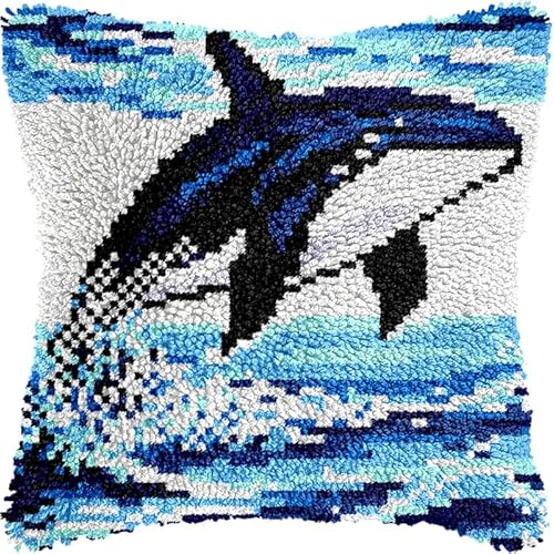 NAHUIGOOD Knüpfkissen Zum Selber Knüpfen Knüpfen Set Knüpfteppiche Set 3D Handgemachte Geschenke Knüpfteppich Für Kinder Und Erwachsene Knüpfset Delphin 43X43Cm von NAHUIGOOD
