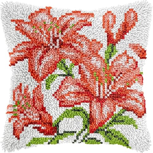 NAHUIGOOD Knüpfkissen Zum Selber Knüpfen Knüpfen Set Knüpfteppiche Set 3D Handgemachte Geschenke Knüpfteppich Für Kinder Und Erwachsene Knüpfset Schöne Lilienblüten 43X43Cm von NAHUIGOOD