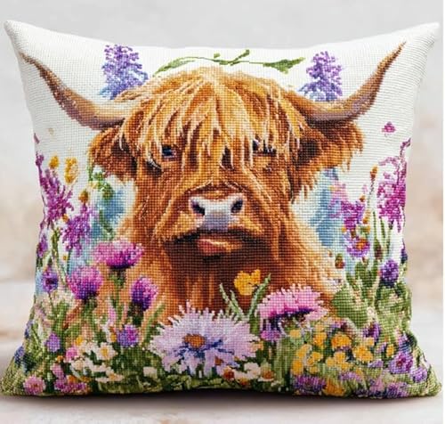 NAHUIGOOD Kreuzstich Kissen Stickpackung Blumen, Kuh 45X45Cm Kreuzstich-Set, Komplettes Kissen Mit Dekoration, Handarbeit Stickerei Für Erwachsene Kunst Kreatives Geschenk Diy, Kreuzstich Stickerei NAHUIGOOD Kreuzstich Kissen Stickpackung Blumen, Kuh 45X45Cm Kreuzstich-Set, Komplettes Kissen Mit Dekoration, Handarbeit Stickerei Für Erwachsene Kunst Kreatives Geschenk Diy, Kreuzstich Stickerei von NAHUIGOOD