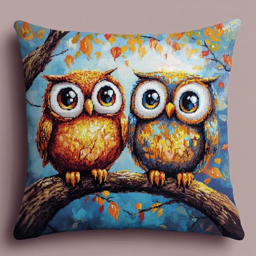 NAHUIGOOD Kreuzstich Kissen Vorgedruckt, Eule 45X45Cm 11Ct Stickset Für Kreuzstichkissen,Stickset Anfänger Diy Kreuzstichkissen Zum Dekorieren Handstickerei Kissenbezug Set von NAHUIGOOD