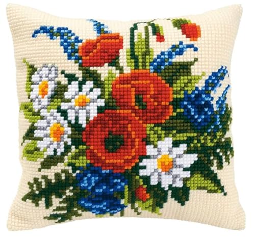 NAHUIGOOD Kreuzstich Kissen Vorgedruckt, Schöne Blumen 45X45Cm 11Ct Stickset Für Kreuzstichkissen,Stickset Anfänger Diy Kreuzstichkissen Zum Dekorieren Handstickerei Kissenbezug Set von NAHUIGOOD