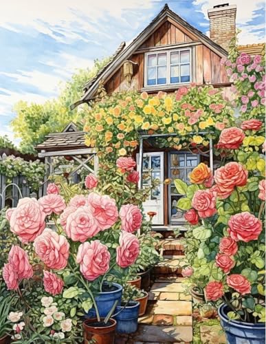 NAHUIGOOD Kreuzstich-Set,Gartenhütte 11CT40x50cm,DIY 11CT Nähen komplettes Sortiment an vorgedruckten Stick-Starter-Sets für Anfänger von NAHUIGOOD