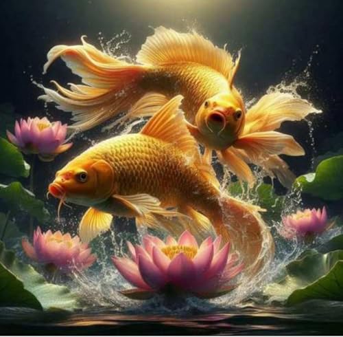 NAHUIGOOD Kreuzstich-Set,Lotus Koi 11CT40x50cm,DIY 11CT Nähen komplettes Sortiment an vorgedruckten Stick-Starter-Sets für Anfänger von NAHUIGOOD