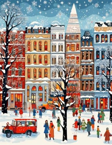 NAHUIGOOD Kreuzstich-Set,Winterstraßen 11CT40x50cm,DIY 11CT Nähen komplettes Sortiment an vorgedruckten Stick-Starter-Sets für Anfänger von NAHUIGOOD
