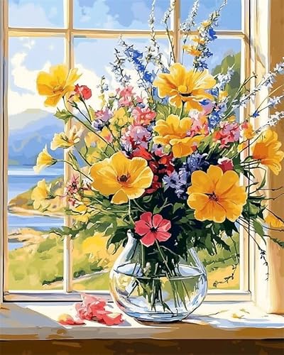 NAHUIGOOD Kreuzstich Set Vorgedruckt,Fensterlandschaft 11CT40x50cm,Stickvorlagen Stickbilder Vorgedruckt Kreuzstich Cross Stitch Embroidery Kit Stickset Sticken Set für Erwachsene Anfänger von NAHUIGOOD