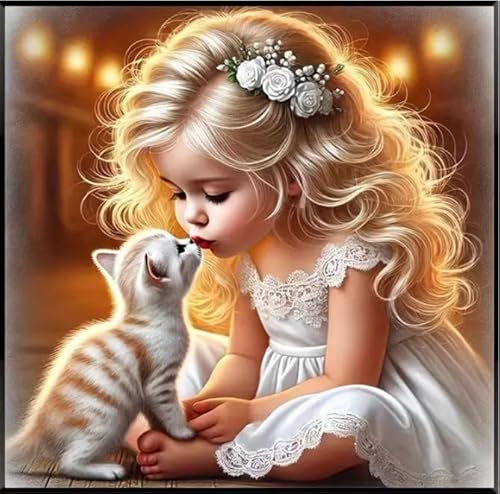 NAHUIGOOD Kreuzstich Set Vorgedruckt,Mädchen und Katze 11CT40x50cm,11 CT Kreuzstich Stickpackungen Stickbilder Vorgedruckt Kreuzstich für Wandkunst-Heimdekoration von NAHUIGOOD