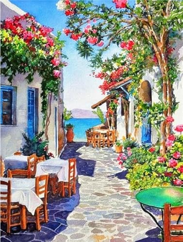 NAHUIGOOD Kreuzstich Set Vorgedruckt,Seaside Restaurant 11CT40x50cm,Stickvorlagen Stickbilder Vorgedruckt Kreuzstich Cross Stitch Embroidery Kit Stickset Sticken Set für Erwachsene Anfänger von NAHUIGOOD