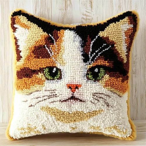 NAHUIGOOD Kreuzstich Stickpackungen Kissen Front Zum Selbersticken Mit Katze 45X45Cm Stickbild Auf 100% Baumwoll Stoff Und Stickgarn, Stickvorlagen von NAHUIGOOD