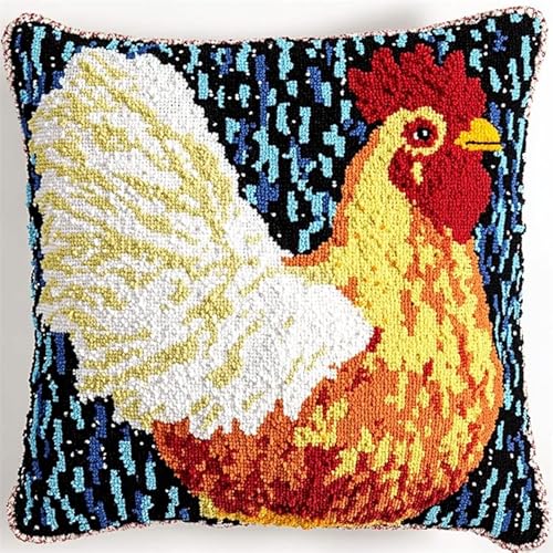 NAHUIGOOD Kreuzstich Stickpackungen Kissen Front Zum Selbersticken Mit Tier Huhn 45X45Cm Stickbild Auf 100% Baumwoll Stoff Und Stickgarn, Stickvorlagen von NAHUIGOOD