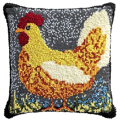 NAHUIGOOD Kreuzstichkissen Stickbildhenne 45X45Cm Vorgezeichnet Kreuzstichpackung Kissen Front Zum Selbersticken Mit Stickbild Auf 100% Baumwoll Stoff Und Stickgarn von NAHUIGOOD