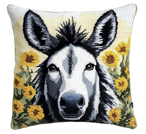 NAHUIGOOD Kreuzstichkissen Stickbildsonnenblume, Esel 45X45Cm Vorgezeichnet Kreuzstichpackung Kissen Front Zum Selbersticken Mit Stickbild Auf 100% Baumwoll Stoff Und Stickgarn von NAHUIGOOD