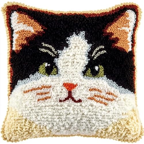 NAHUIGOOD Kreuzstichkissen Stickbildtier Katze 45X45Cm Vorgezeichnet Kreuzstichpackung Kissen Front Zum Selbersticken Mit Stickbild Auf 100% Baumwoll Stoff Und Stickgarn von NAHUIGOOD