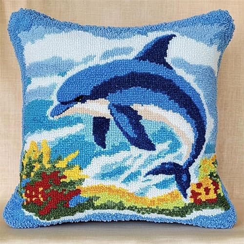 NAHUIGOOD Kreuzstichkissen Stickbildunterwasserwelt 45X45Cm Vorgezeichnet Kreuzstichpackung Kissen Front Zum Selbersticken Mit Stickbild Auf 100% Baumwoll Stoff Und Stickgarn von NAHUIGOOD
