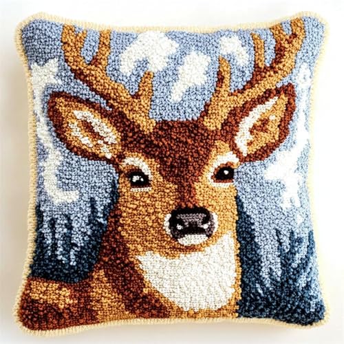 NAHUIGOOD Kreuzstichkissen Stickbildwaldhirsch 45X45Cm Vorgezeichnet Kreuzstichpackung Kissen Front Zum Selbersticken Mit Stickbild Auf 100% Baumwoll Stoff Und Stickgarn von NAHUIGOOD