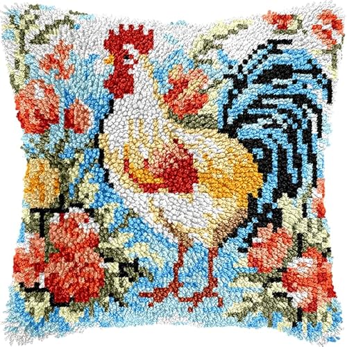 NAHUIGOOD Latch Hook Kissen Kit, Tier Knüpfkissen Set Für Anfänger Erwachsene Oder Kinder Zum Selber Knüpfen,Diy Knüpfteppich Knüpfpackung, Knüpfhaken Set Blumen Hahn 43X43Cm NAHUIGOOD Latch Hook Kissen Kit, Tier Knüpfkissen Set Für Anfänger Erwachsene Oder Kinder Zum Selber Knüpfen,Diy Knüpfteppich Knüpfpackung, Knüpfhaken Set Blumen Hahn 43X43Cm von NAHUIGOOD