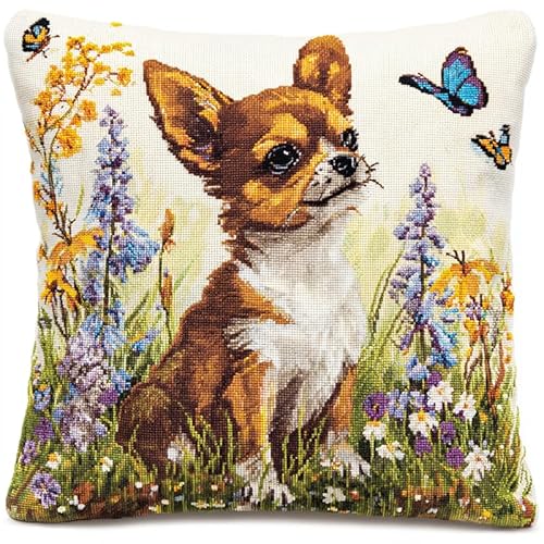 NAHUIGOOD Stick Kit Diy Kissen Kit Kissen Cover Bastelset Blumenhund 45X45Cm Diy Kissenbezug Für Erwachsene Anfänger, Handnäh Stickset Mit Blumenmustern NAHUIGOOD Stick Kit Diy Kissen Kit Kissen Cover Bastelset Blumenhund 45X45Cm Diy Kissenbezug Für Erwachsene Anfänger, Handnäh Stickset Mit Blumenmustern von NAHUIGOOD