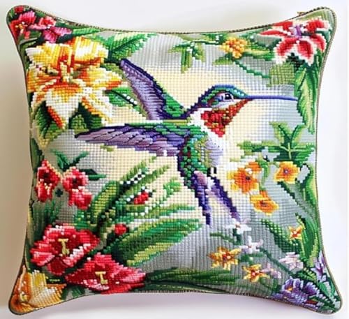 NAHUIGOOD Stick Kit Diy Kissen Kit Kissen Cover Bastelset Garten, Schwalben 45X45Cm Diy Kissenbezug Für Erwachsene Anfänger, Handnäh Stickset Mit Blumenmustern von NAHUIGOOD