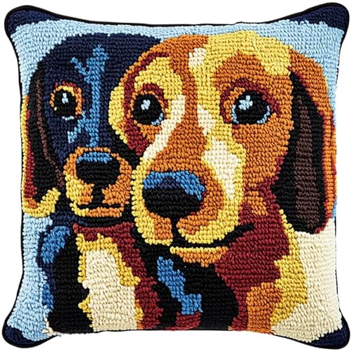 NAHUIGOOD Stick Kit Diy Kissen Kit Kissen Cover Bastelset Labrador 45X45Cm Diy Kissenbezug Für Erwachsene Anfänger, Handnäh Stickset Mit Blumenmustern von NAHUIGOOD