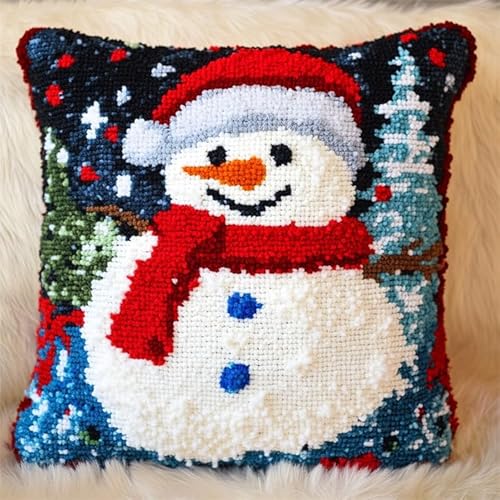 NAHUIGOOD Stick Kit Diy Kissen Kit Kissen Cover Bastelset Schneemann 45X45Cm Diy Kissenbezug Für Erwachsene Anfänger, Handnäh Stickset Mit Blumenmustern von NAHUIGOOD