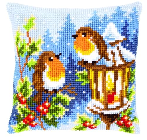 NAHUIGOOD Stick Kit Diy Kissen Kit Kissen Cover Bastelset Straßenlaternen, Vögel 45X45Cm Diy Kissenbezug Für Erwachsene Anfänger, Handnäh Stickset Mit Blumenmustern von NAHUIGOOD