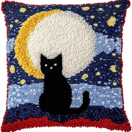 NAHUIGOOD Stick Kit Diy Kissen Kit Kissen Cover Bastelset Tier Katze 45X45Cm Diy Kissenbezug Für Erwachsene Anfänger, Handnäh Stickset Mit Blumenmustern von NAHUIGOOD