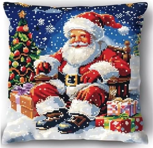 NAHUIGOOD Stick Kit Diy Kissen Kit Kissen Cover Bastelset Weihnachtsmann-Geschenke 45X45Cm Diy Kissenbezug Für Erwachsene Anfänger, Handnäh Stickset Mit Blumenmustern von NAHUIGOOD