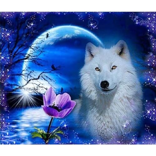 NAHUIGOOD Stickbilder Vorgedruckt Kreuzstich Weißer Wolf 11Ct40X50Cm Kreuzstich Bilder Vorgedruckt Kreuzstich Set Kinder Sticken Für Anfänger Stickset von NAHUIGOOD