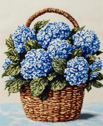 NAHUIGOOD cross stitch kits for beginners,Hortensie, Blumenkorb 11CT40x50cm,Kreuzstich Stickpackungen Vorgedruckt Bilder Stickerei Set von NAHUIGOOD