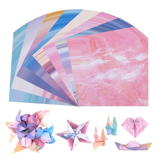 NAIKUDAGE Origami Papier Farbe 400 Blatt, Aquarell/Himmelsmuster Bastelpapier, 14.2x14.2CM Doppelseitiges Faltpapier für DIY Origamipapier, Kunst & Handwerk, Designs (8 Muster) von NAIKUDAGE