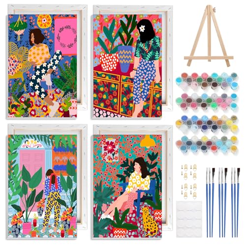 NAIMOER 4 Stück Frauen Malen Nach Zahlen mit Rahmen Erwachsene Kinder, Garten Malen Nach Zahlen Rahmen Halter, Acrylpigment Leinwand für Home Décor Geschenke 20x30cm NAIMOER 4 Stück Frauen Malen Nach Zahlen mit Rahmen Erwachsene Kinder, Garten Malen Nach Zahlen Rahmen Halter, Acrylpigment Leinwand für Home Décor Geschenke 20x30cm von NAIMOER