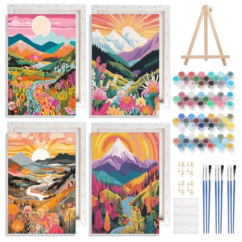 NAIMOER 4 Stück Landschaft Malen Nach Zahlen mit Rahmen Erwachsene Kinder, Sonnenuntergang Berg Malen Nach Zahlen Rahmen Halter, Acrylpigment Geschenke 20x30cm NAIMOER 4 Stück Landschaft Malen Nach Zahlen mit Rahmen Erwachsene Kinder, Sonnenuntergang Berg Malen Nach Zahlen Rahmen Halter, Acrylpigment Geschenke 20x30cm von NAIMOER