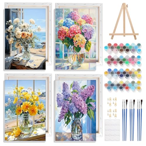 NAIMOER 4 Stück Vasen Blumen Malen Nach Zahlen mit Rahmen Erwachsene Kinder, Fensterblumen Malen Nach Zahlen Rahmen Halter, Acrylpigment Geschenke 20x30cm NAIMOER 4 Stück Vasen Blumen Malen Nach Zahlen mit Rahmen Erwachsene Kinder, Fensterblumen Malen Nach Zahlen Rahmen Halter, Acrylpigment Geschenke 20x30cm von NAIMOER