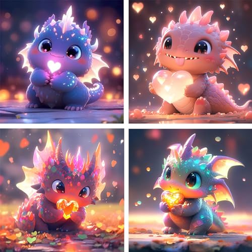 NAIMOER 4Stück Drache Diamond Painting, 5D Diamant Painting Tiere Bilder Erwachsene, Diamant Malerei Bilder Stickerei Diamond Painting Set 30x30cm für Wanddekor NAIMOER 4Stück Drache Diamond Painting, 5D Diamant Painting Tiere Bilder Erwachsene, Diamant Malerei Bilder Stickerei Diamond Painting Set 30x30cm für Wanddekor von NAIMOER