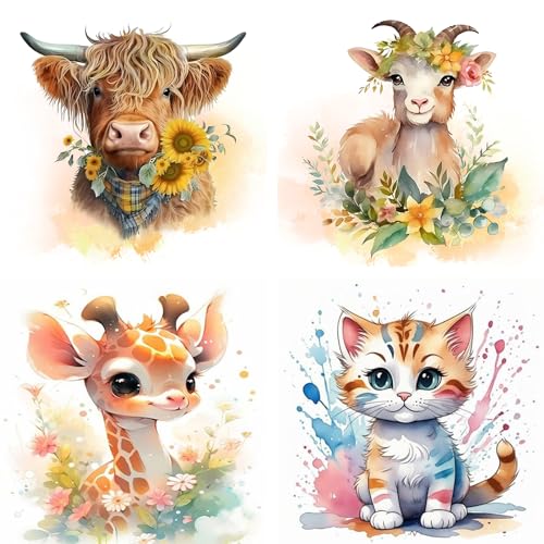 NAIMOER 4Stück Tiere Diamond Painting Set, 5D Diamant Painting Bilder Erwachsene, Diamant Malerei Bilder Stickerei Diamond Painting Set 30x30cm für Wanddeko von NAIMOER