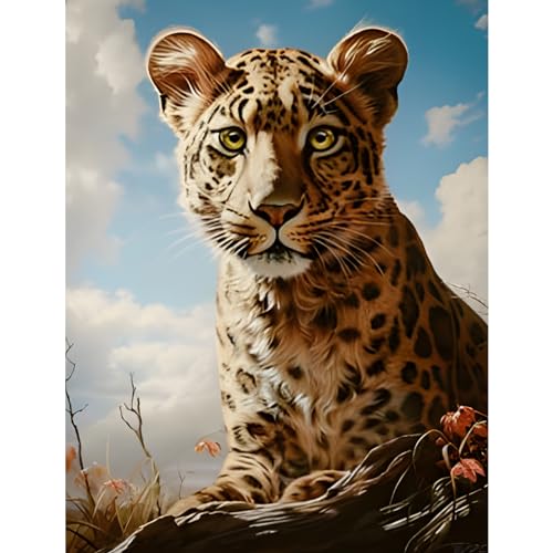 NAIMOER Baby Leopard Diamond Painting Erwachsene, Tiere Diamant Painting Bilder, Diamond Painting Set Erwachsene Leopard Diamond Painting Kinder 5D Diamant Malerei für Home Wand Décor(30x40cm) von NAIMOER