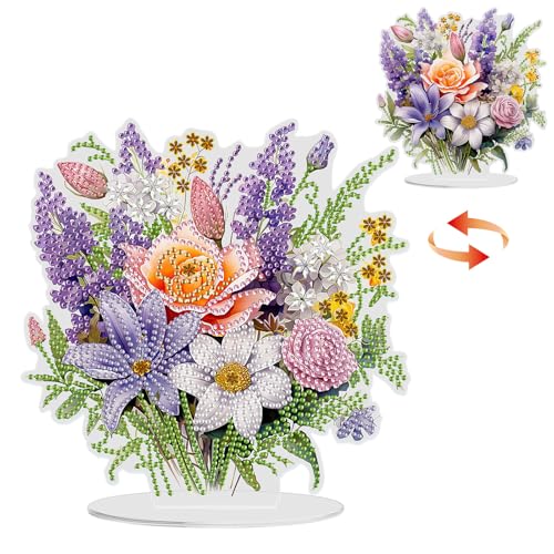 NAIMOER Blume Diamond Painting Tischdeko, Diamant Malerei Blumen Desktop Ornamente Kinder Erwachsene, DIY Bastelset Set für Geschenk Mädchen 7-12Jahre Wand Dekoration von NAIMOER