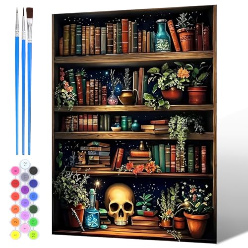 NAIMOER Bücherregal Malen Nach Zahlen Erwachsene, Malen Nach Zahlen Buch für Kinder mit Pinseln Acrylpigment für Anfänger Jungen Mädchen Geschenk Wohndekoration 30x40cm von NAIMOER