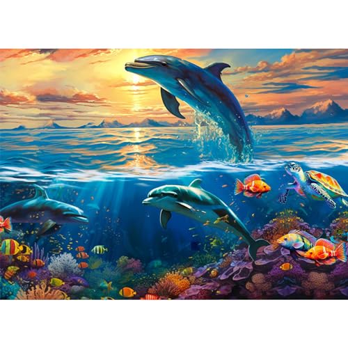 NAIMOER Diamond Painting Delfine, Diamant Painting Erwachsene Diamond Painting Tiere Erwachsene Bilder Landschaften Diamant Painting Kinder 5D Diamant Malerei Stickerei für Home Décor(30x40cm) von NAIMOER