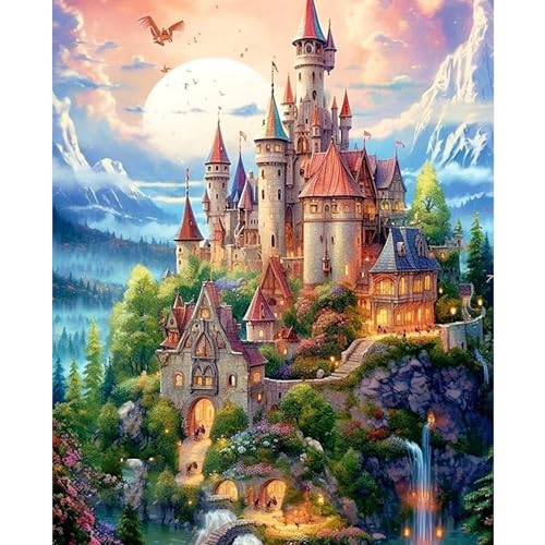 NAIMOER Diamond Painting Schloss, Diamant Painting Erwachsene Blumen Diamond Painting Erwachsene Bilder Landschaft Diamant Painting Kinder 5D Diamant Malerei Stickerei für Home Décor(30x40cm) von NAIMOER