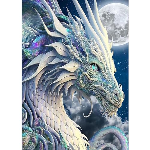 NAIMOER Drache Diamond Painting Weißer Drache Diamant Painting Bilder, Diamond Painting Erwachsene Tiere Diamond Painting Bilder Cross Stickerei Set 5D Diamant Malerei für Home Décor 30x40cm von NAIMOER