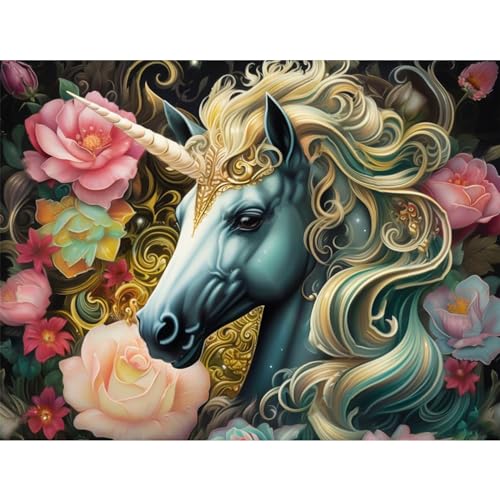 NAIMOER Einhorn Diamond Painting Erwachsene, Tiere Diamant Painting Bilder, Diamond Painting Set Erwachsene Blume Diamond Painting Kinder 5D Diamant Malerei für Home Wand Décor(30x40cm) von NAIMOER