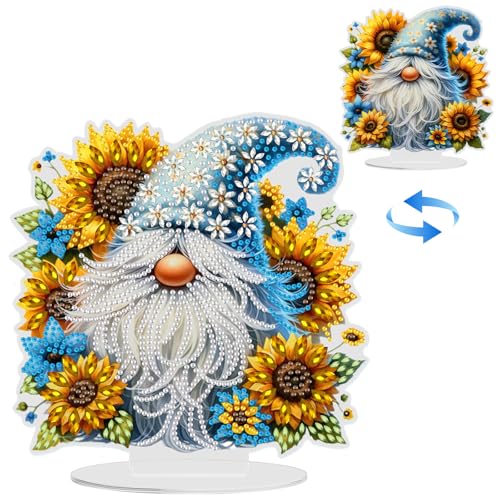 NAIMOER Gnome Diamond Painting Desktop Ornamente, Diamant Malerei Tischdeko Sonnenblume Kinder Erwachsene, DIY Tischdeko Ornament Bastelset Set für Geschenk Mädchen 7-12Jahre von NAIMOER